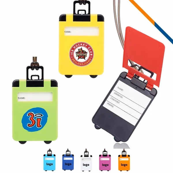 Custom 3" Plastic Mini Luggage Tag with Strap — Compact Carry On Identification