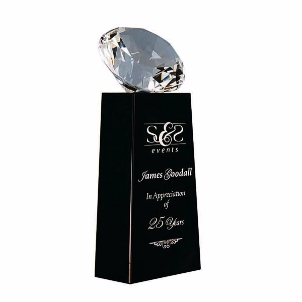 7.75 Inch Crystal Diamond on Black Crystal Pedestal
