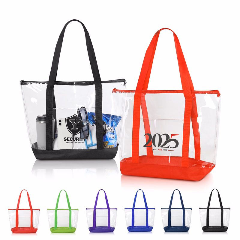 Clear Zippered Tote Bag With Pocket (Ocean)