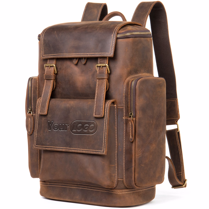 Genuine Leather Crazy Horse Skin Anti-Theft Laptop Backpack