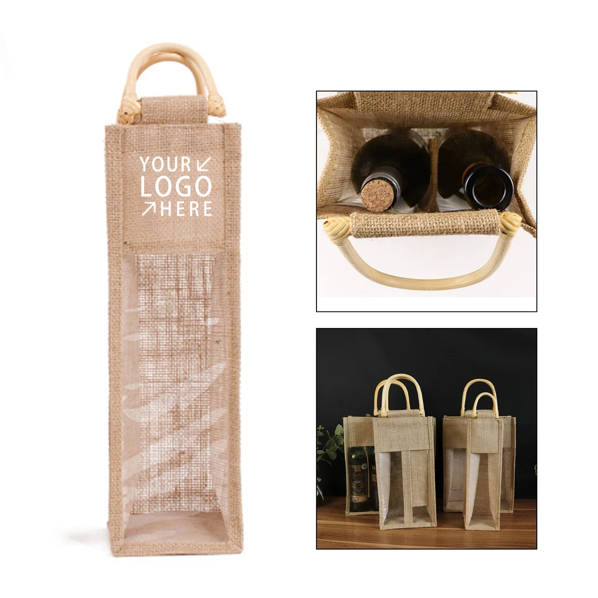 Natural Jute Wine Bag, custom tote bag with logo imprint 1