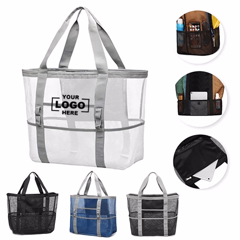 Large Capacity Mesh Beach Bag with 9 Pockets