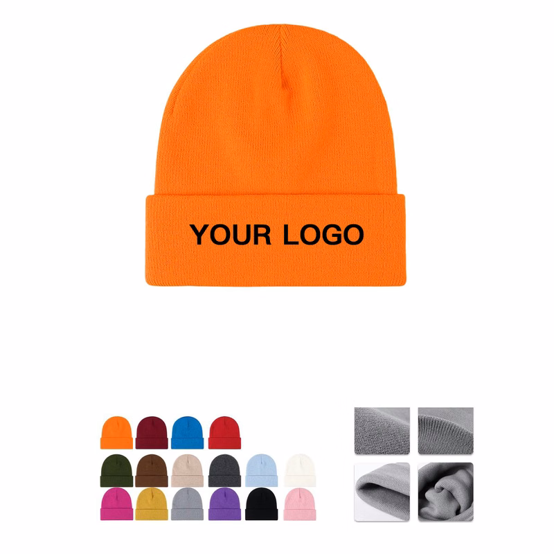 Warm Knit Cap with Embroidered Logo Area
