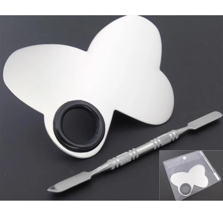 Stainless Steel Makeup Mixing Palette With Makeup Spatula 1