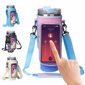 Water Bottle Bag Cup Holder with Strap Phone Pocket