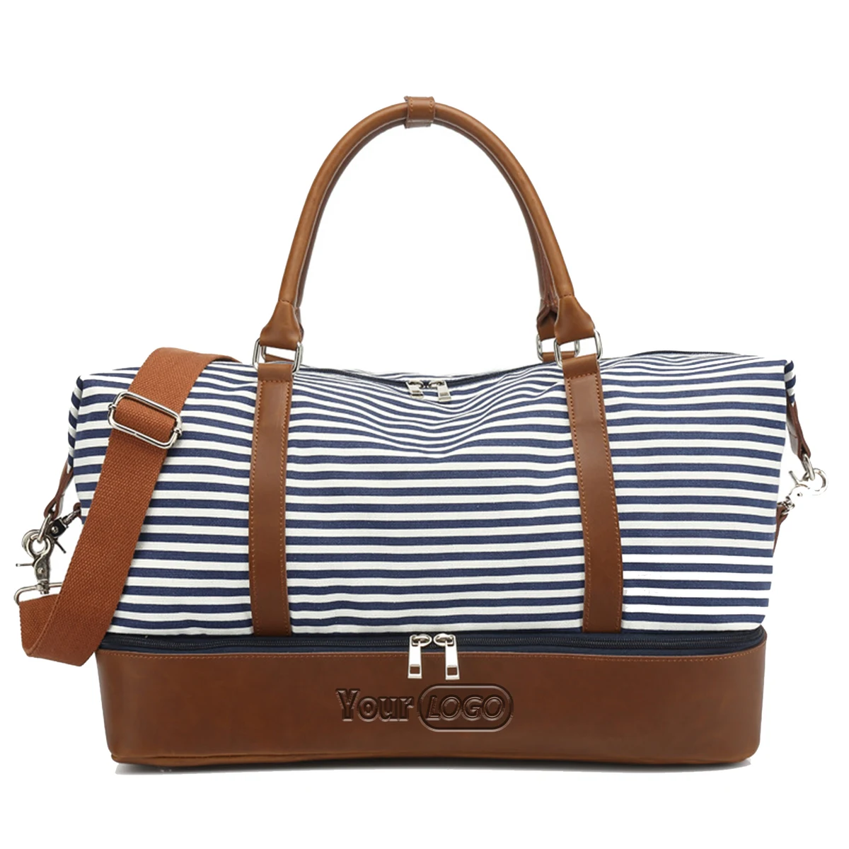 Canvas Travel Duffel Bag with Leather Shoes Compartment for Men 1