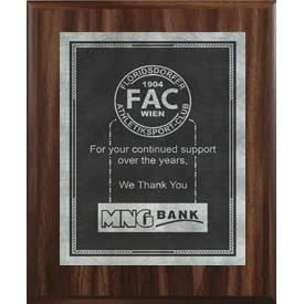 7" x 9" Classic Walnut Finish Plaque with a Smoke/Silver Victory Sunray Plate 1