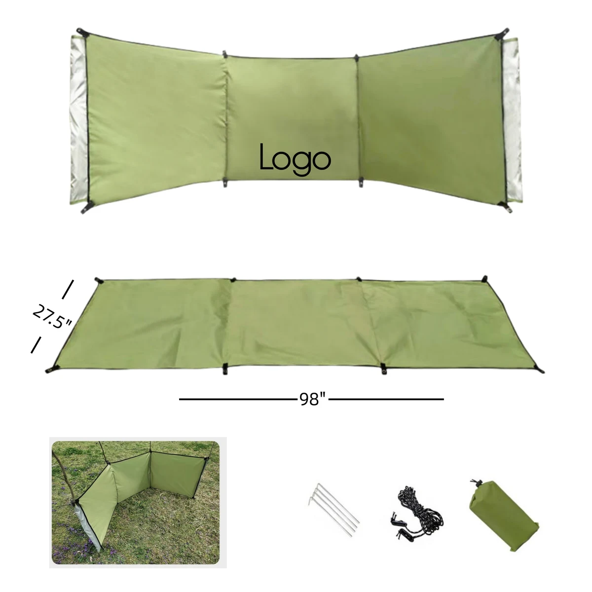 98" x 27.5" Stakeless Square Wind Protection 3 Panel Design 1