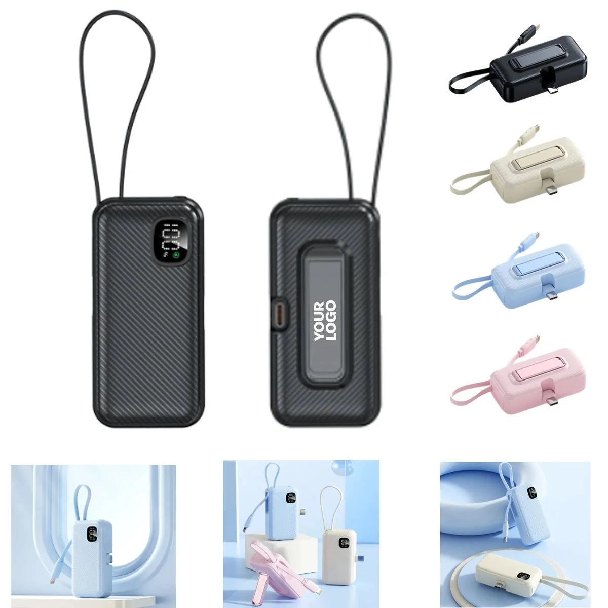 Slim Power Bank with Built in Cable and Stand 1