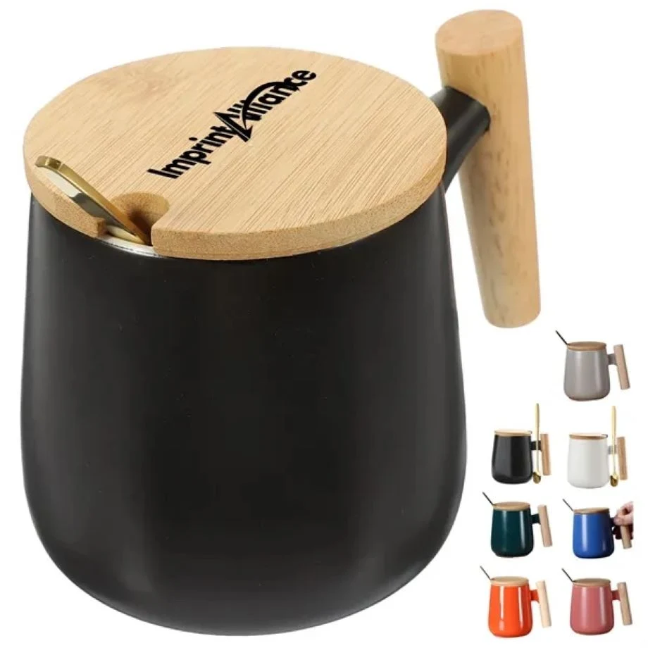 15 oz. Ceramic Coffee Mug with Bamboo Lid and Spoon 1