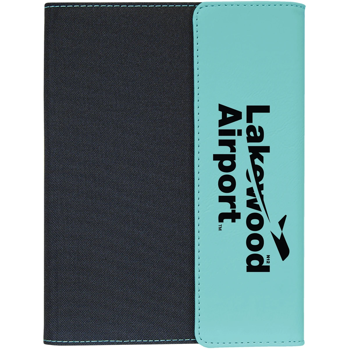 7" x 9" Teal Leatherette & Black Canvas Portfolio 1