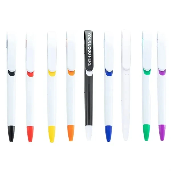 Custom Plastic Retractable Ballpoint Pens with Pocket Clip — Office Essential, custom pen with logo imprint 1