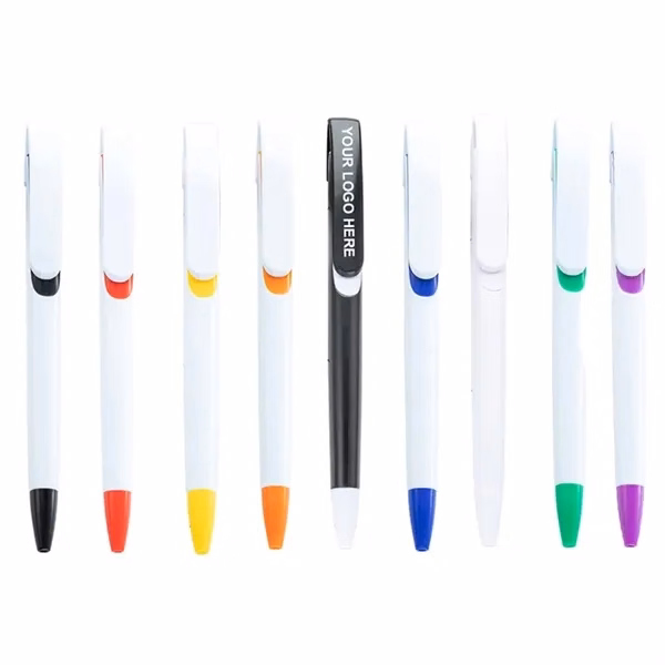 Custom Plastic Retractable Ballpoint Pens with Pocket Clip — Office Essential