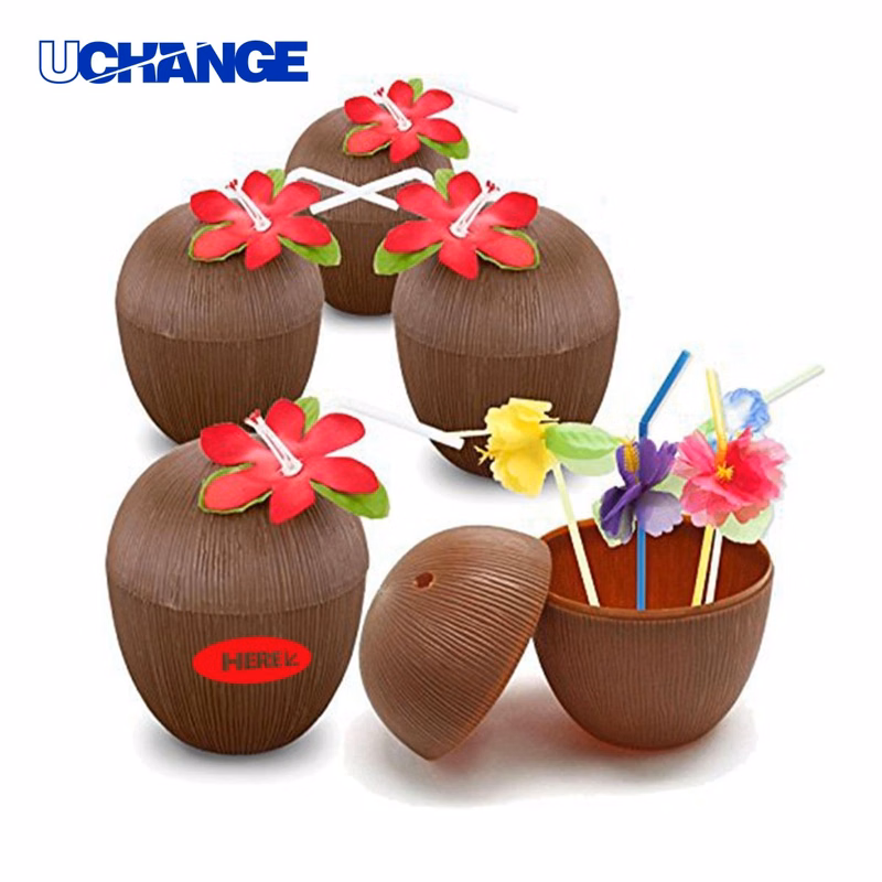 Coconut Cups with Flower Straws Drinkware Set