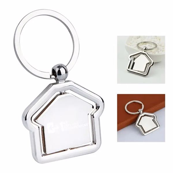 Custom Metal House Shaped Rotating Spinner Keychain — Real Estate & Realty Promotion