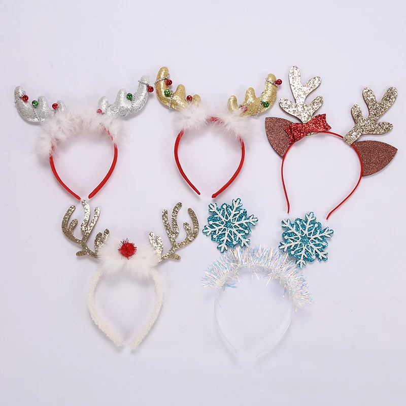 Christmas Hair Accessories Hair Bow Bells Glitter Kids Headbands With Snow 1