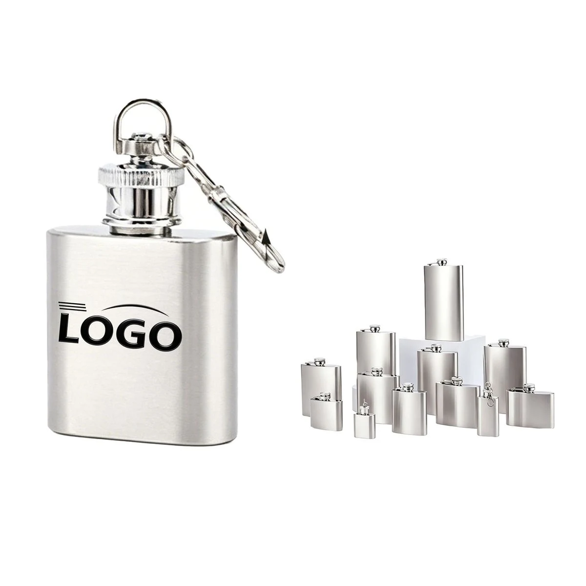 Custom Logo Mini Hip Flask Keychain 1oz 1