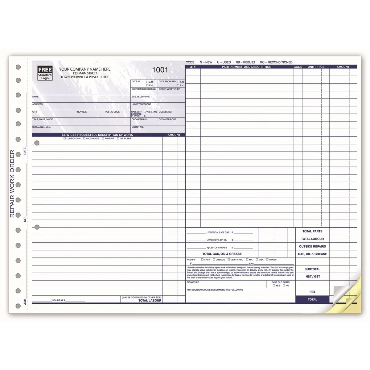 Automotive Repair Work Orders / Invoices 1