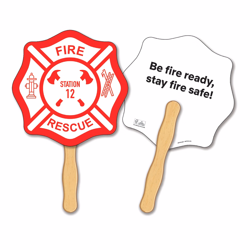 HAND FANS - Full Color, Fire Badge Shaped Hand Fan