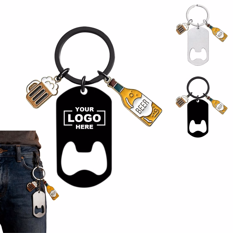 Beer Bottle Small Pendant Corkscrew Keychain