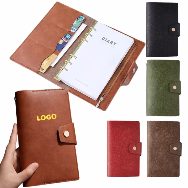 PU Leather A6 Zipper Notebook with Card Slots Dual