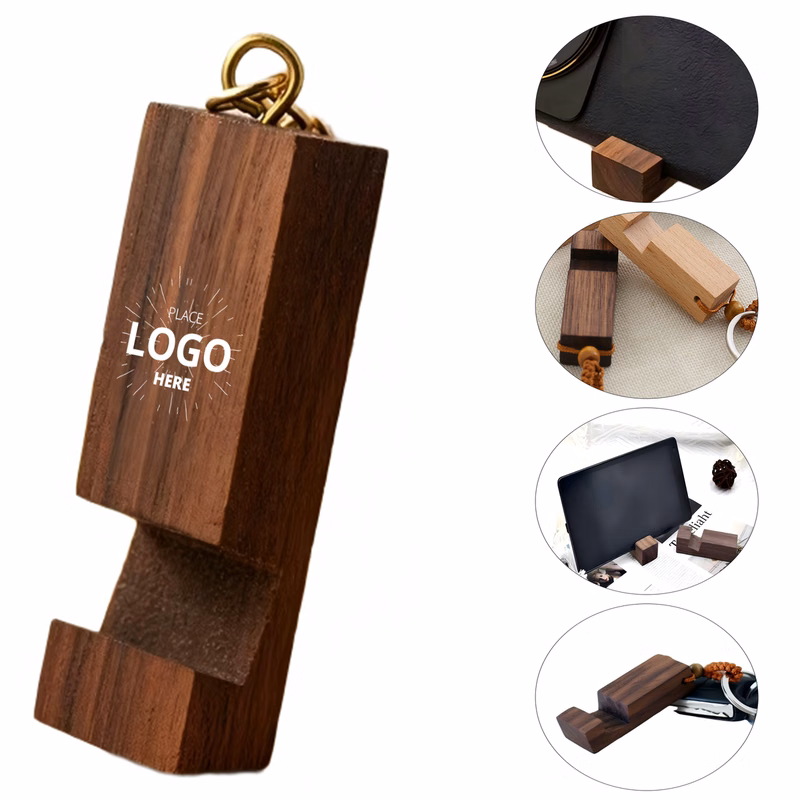 Mini Portable Walnut Mobile Kickstand Keychain