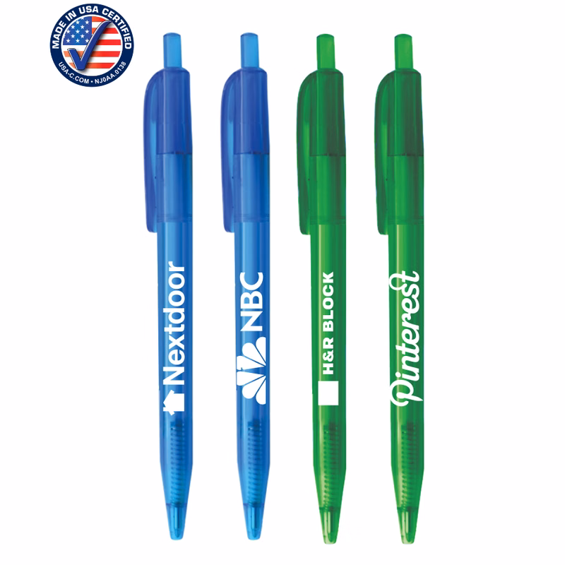 Union Printed - USA ECO Frosted Barrel Click Pens with 1-Color Trim