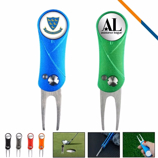 Custom Aluminum Foldable Divot Tool Magnetic Ball Marker — Golf Promo Gift