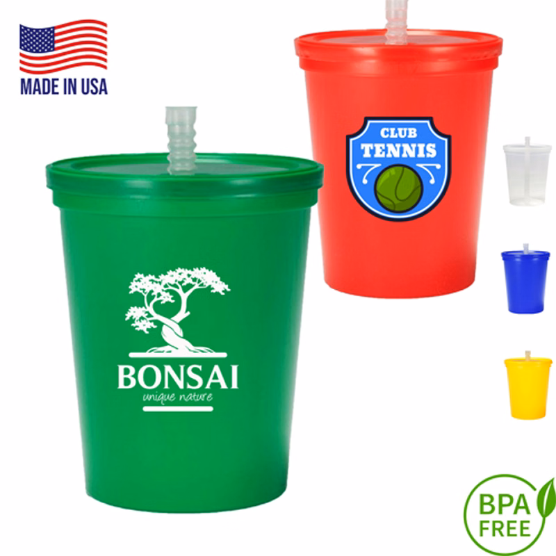 16 oz. USA made Stadium Cup w/ Lid & Straw BPA FREE Recycled