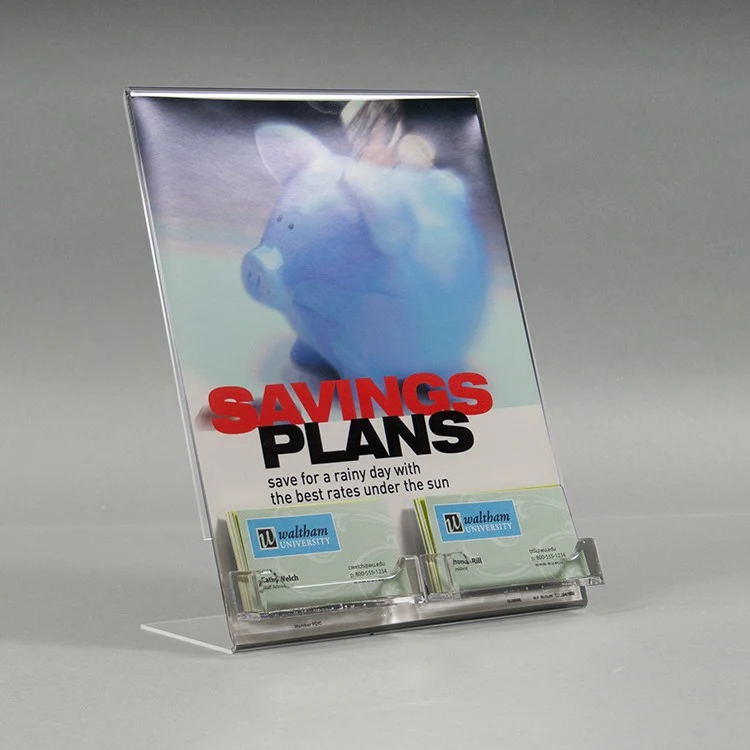 Countertop Acrylic Sign Holder with Double Business Card Holder, 8.5x11 1