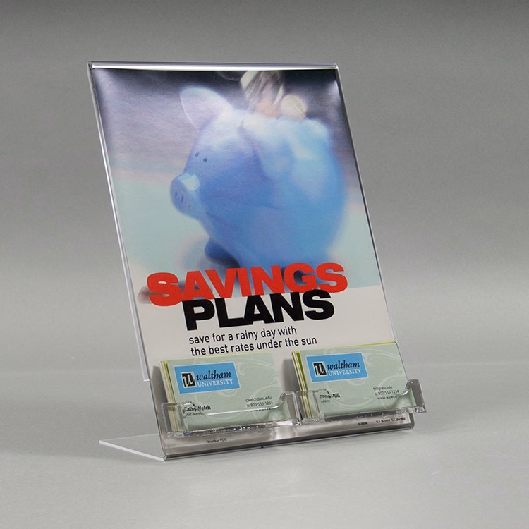 Countertop Acrylic Sign Holder with Double Business Card Holder, 8.5x11