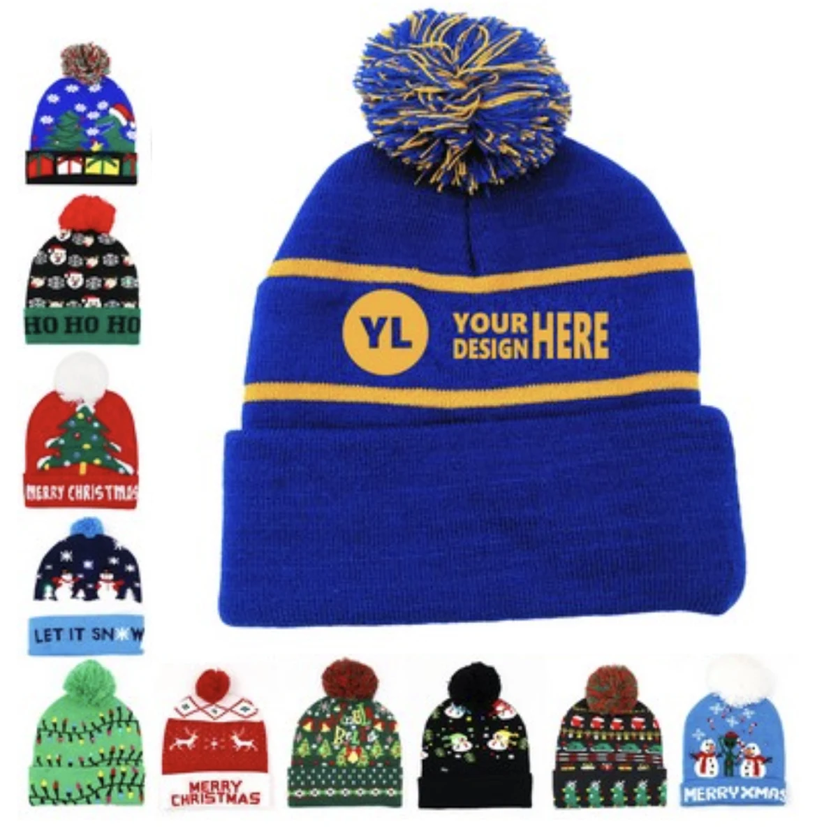 Unisex Seamless Circular Knitting Jacquard Pom Hat 1