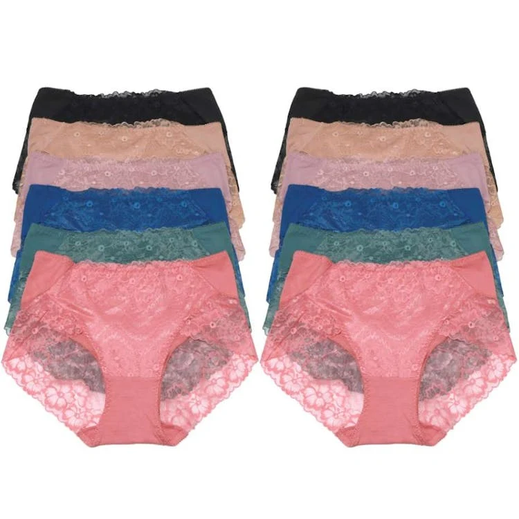 Mid Rise Lace Brief Panties - Assorted Colors Small-XL 1