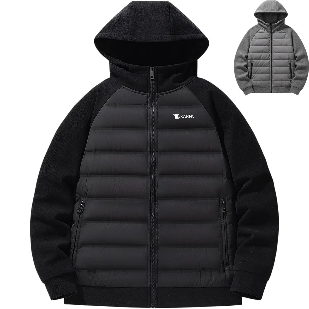 Unisex Hybrid Knit Down Hooded Jacket 1