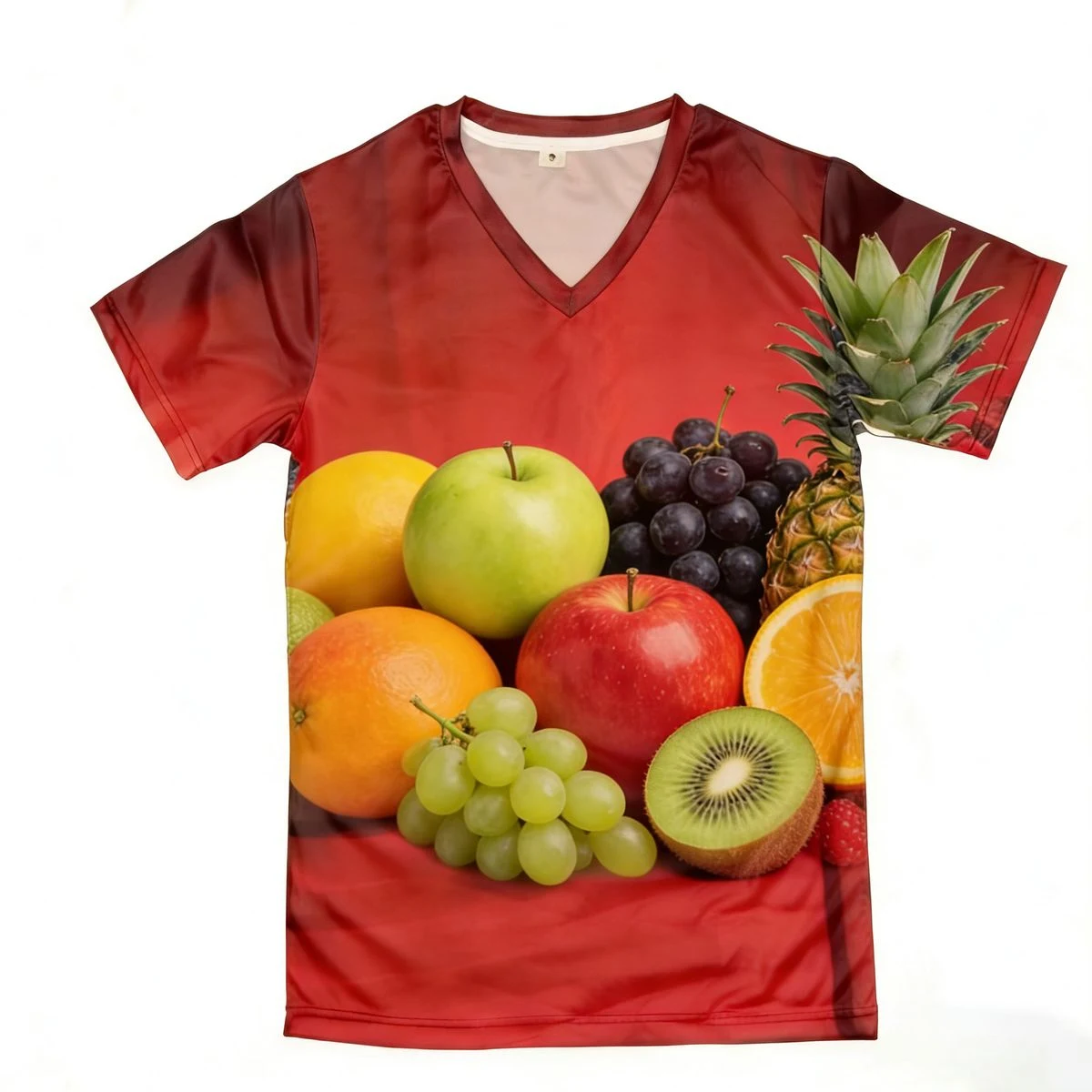 Brushed Milk Silk V-Neck Full Color Print Tee 1
