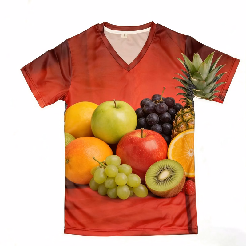 Brushed Milk Silk V-Neck Full Color Print Tee