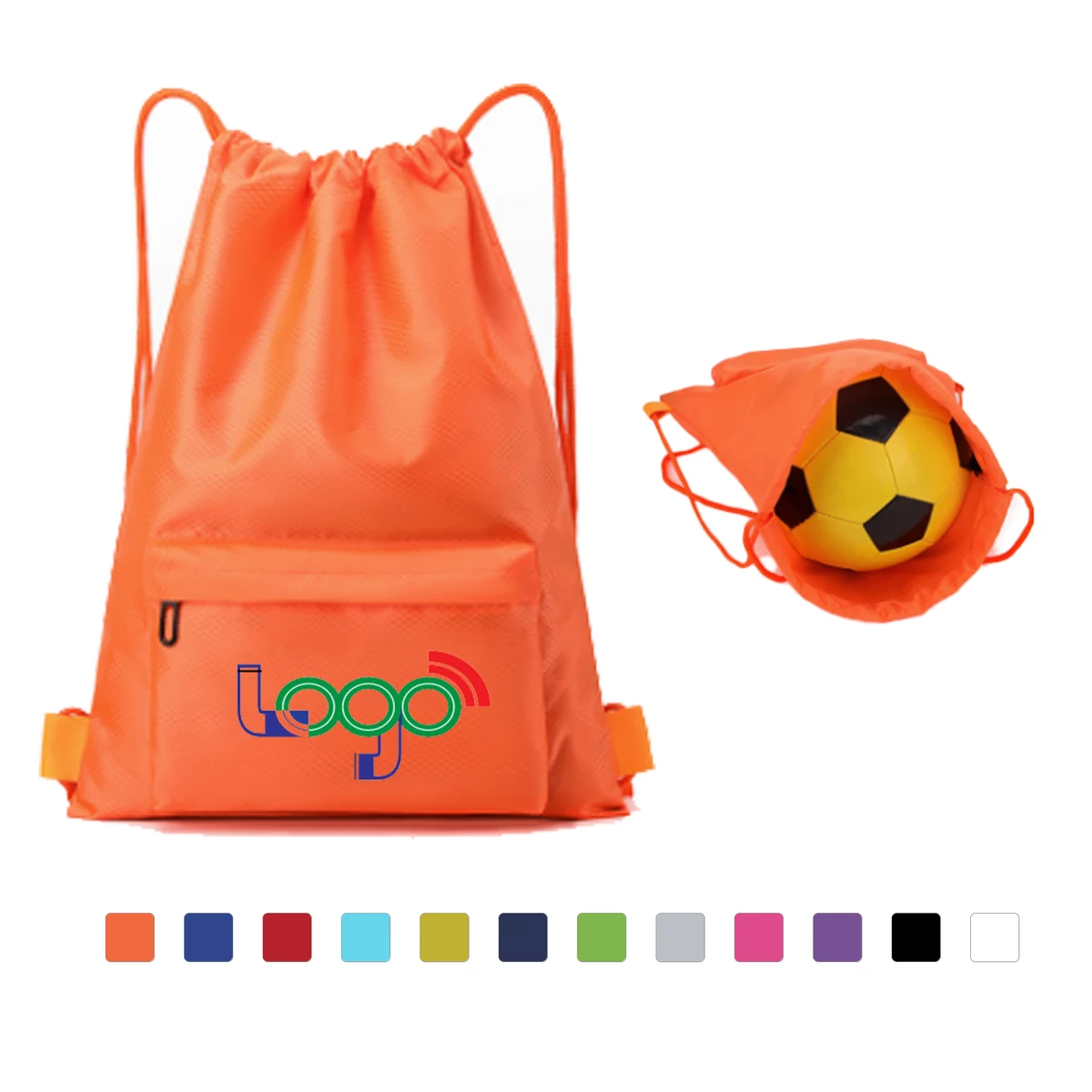 Custom Nylon Drawstring Backpack with Zipper Pocket 1