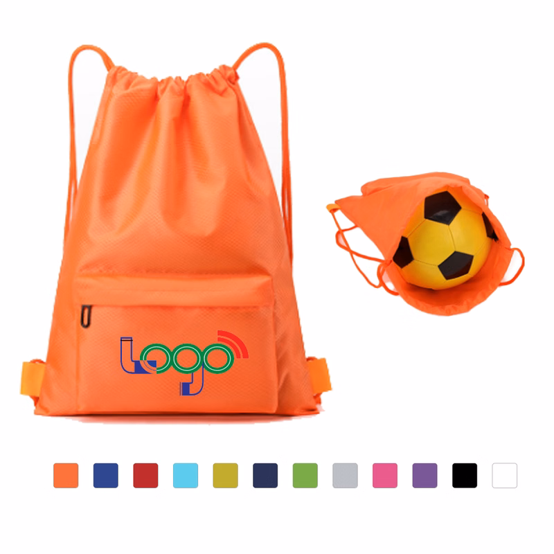 Custom Nylon Drawstring Backpack with Zipper Pocket