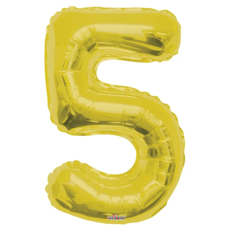 Mylar Number 5 Balloons - Gold 34" 1