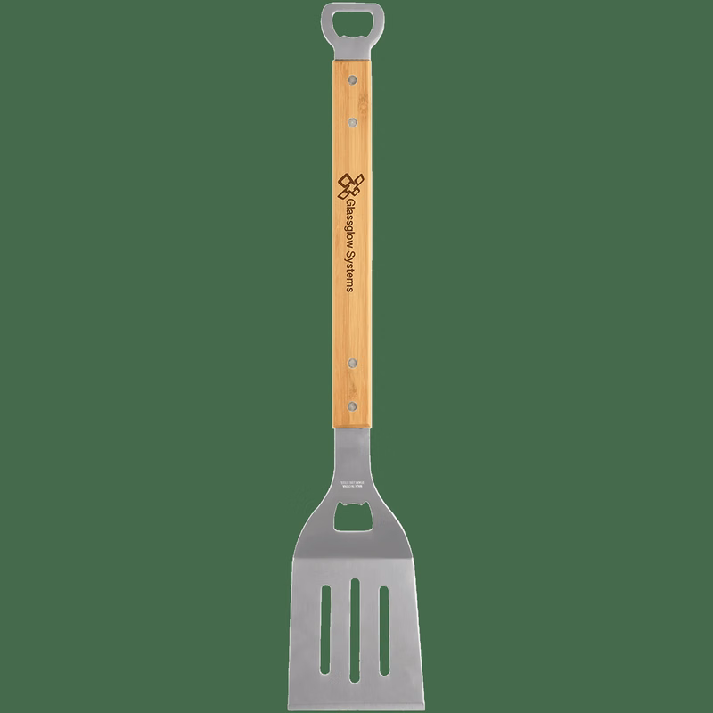 19 1/4" Bamboo/Silver Barbeque Spatula with Bottle Opener