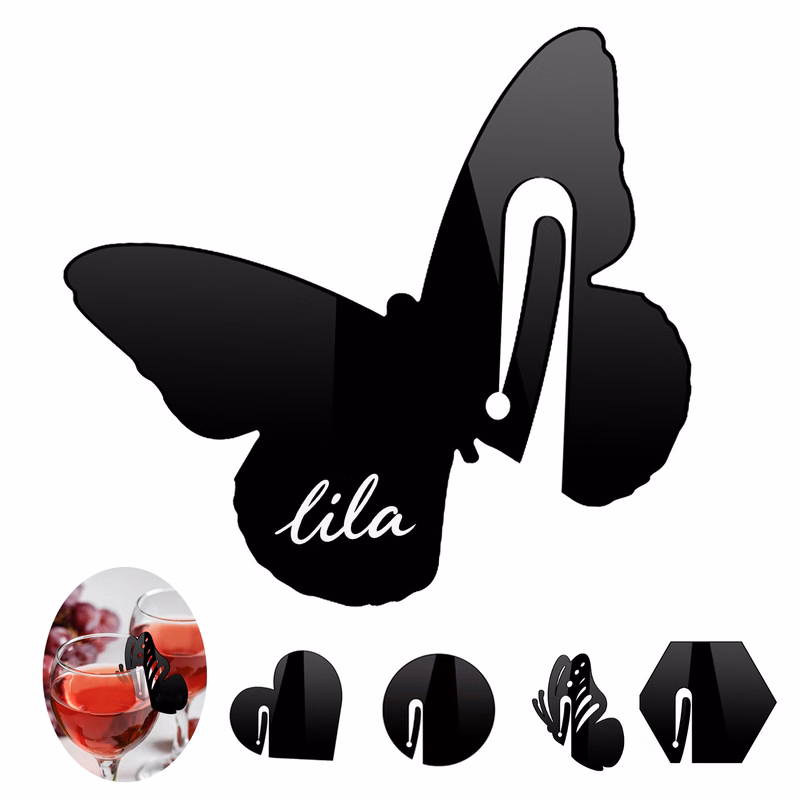2PCS Butterfly Wine Glass Markers Acrylic Drink Tags