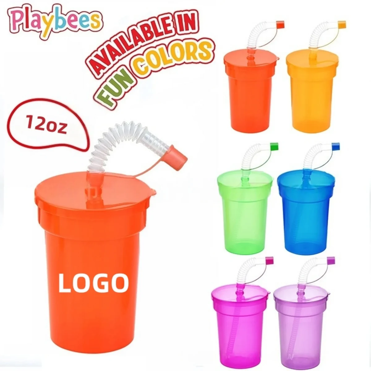 12oz Colored Plastic Straw Cup 1