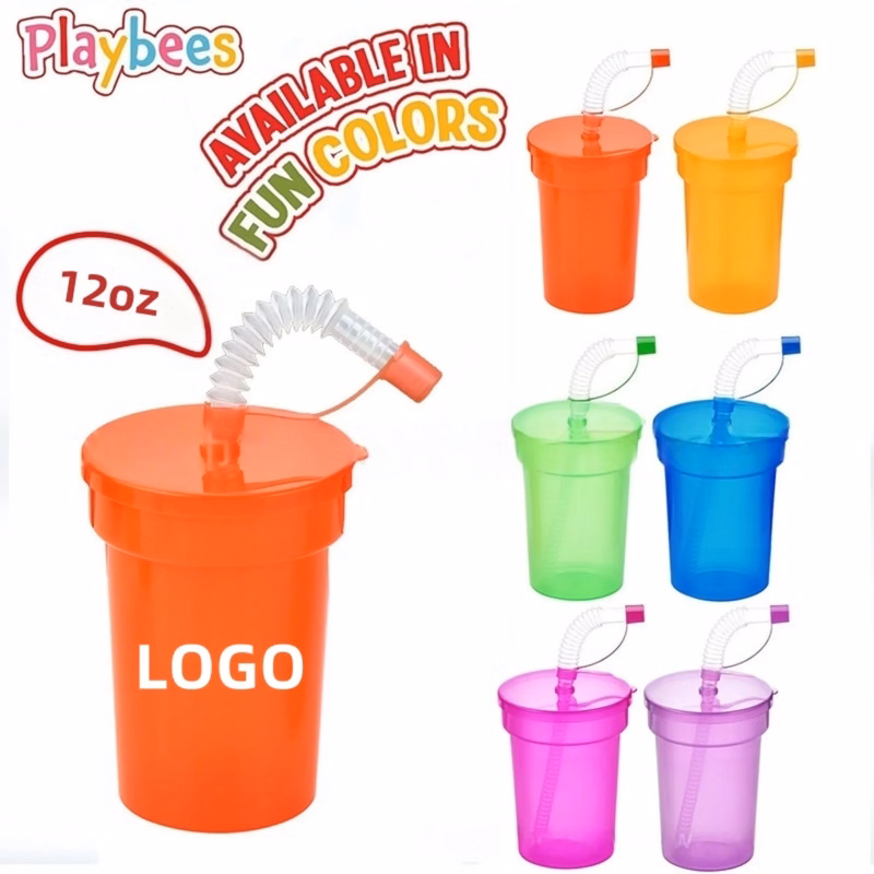 12oz Colored Plastic Straw Cup