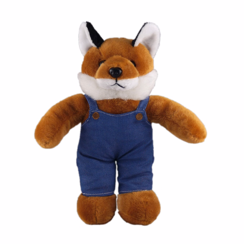 Soft Plush Stuffed Fox in denim overall.