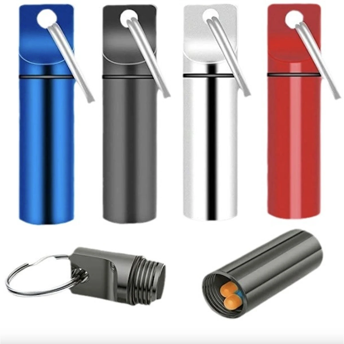 Alloy Mini Pill Organizer Case Keychain 1