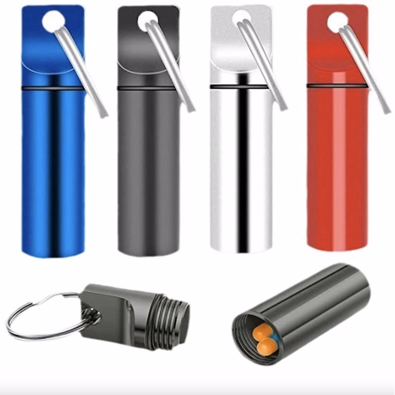 Alloy Mini Pill Organizer Case Keychain
