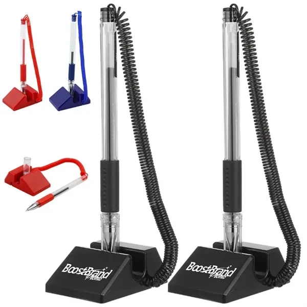 Custom Coil Tethered Pen with Weighted Base — Countertop Reception Desk Promo 1
