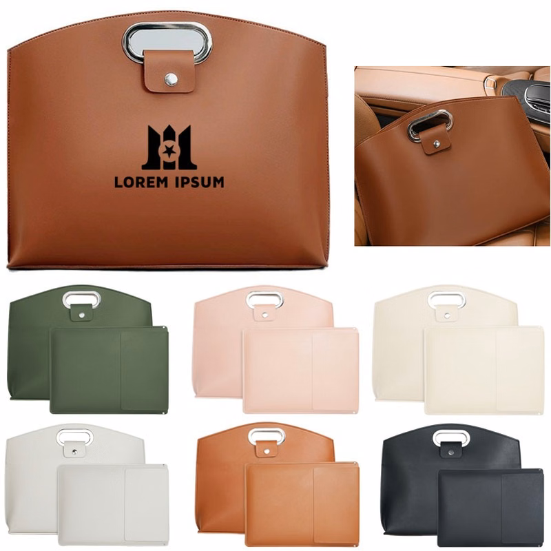 16-Inch Leather Laptop Tote Bag with Metal Handle for Daily Office Use