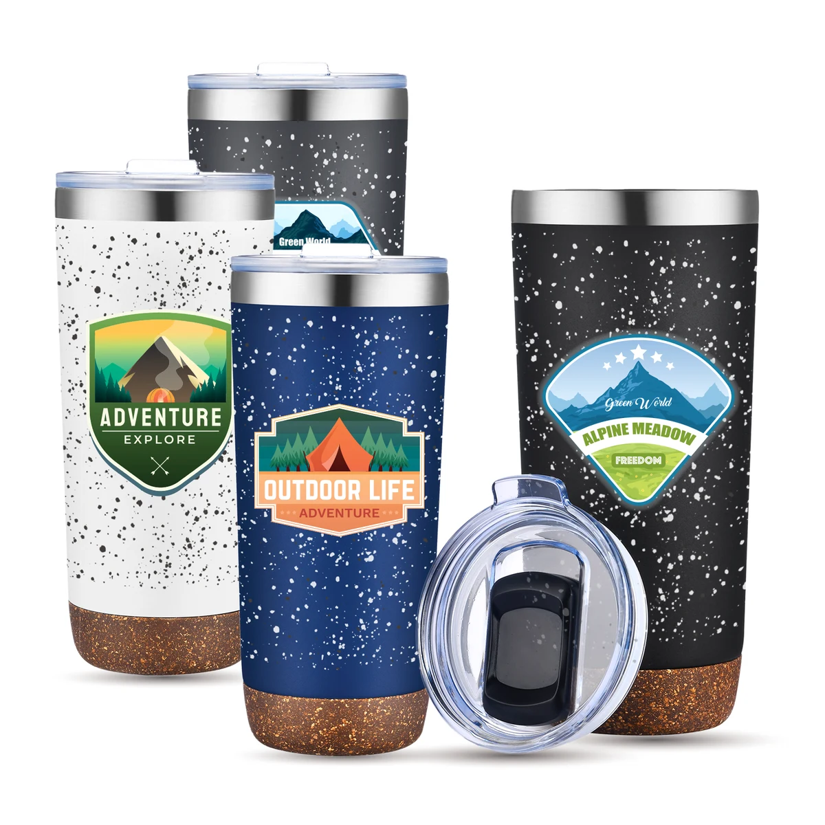22 oz. Speckled Design Double Wall Steel Cork Bottom Tumbler 1