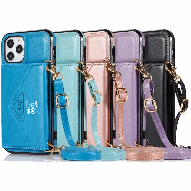 Leather Wallet Phone Case with Strap